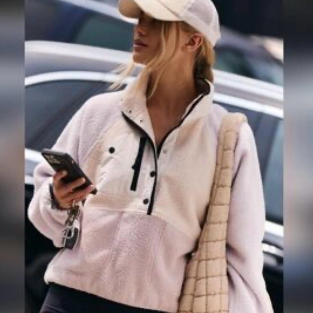 Free People New Hit The Slopes Colorblock Fleece Jacket Rose Wash Combo